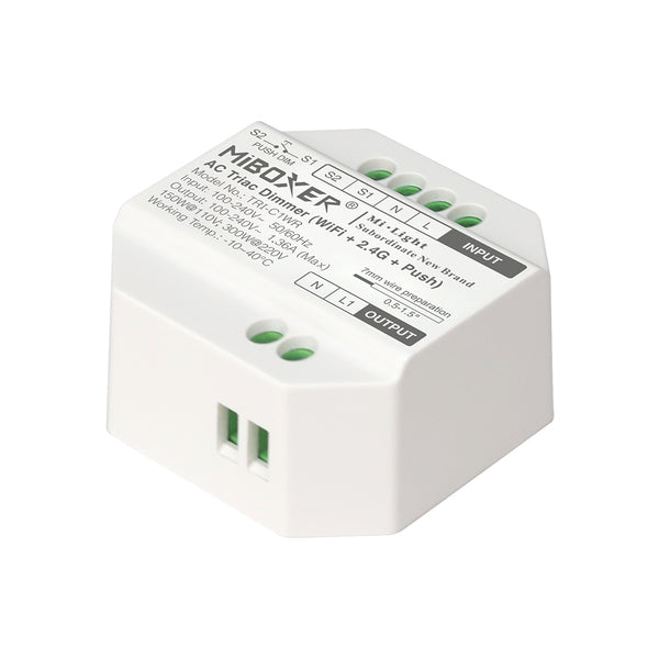 Miboxer Smart AC Triac Dimmer (WiFi+2,4G+Push), unterstützt Tuya Smart Alexa und Google Home-Sprachsteuerung, 2,4GHz Fernbedienung Push-Dimmen (TRI-C1WR) - Miboxer Shop
