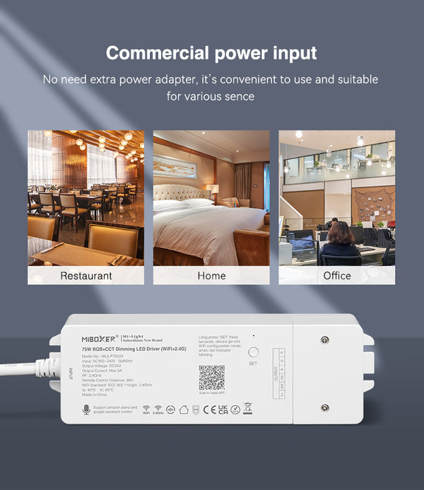 Miboxer 2,4 GHz+WiFi RGB+CCT Controller LED-Treiber 75W 24V PWM Hoch-/Niederfrequenz (WL5-P75V24) - Miboxer Shop