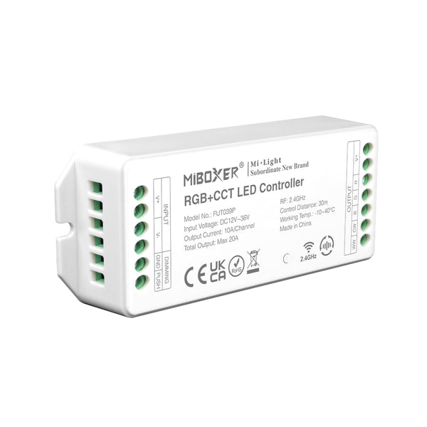 Miboxer 2.4GHz RGB+CCT Farbtemperatur 2700-6500K Controller DMX512 steuerbar, DC12V-36V max. 20A, unterstützt Push Dimmer (FUT039P) - Miboxer Shop