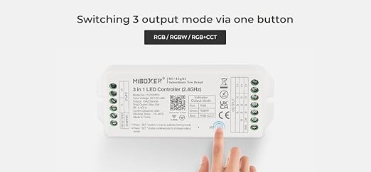 Miboxer 2.4 GHz 3 in 1 LED Controller DC12V-48V Hohe Ausgangsleistung max. 20 A, PWM Hoch/Niederfrequenz, unterstützt Push Dimmer (FUT037P+) - Miboxer Shop