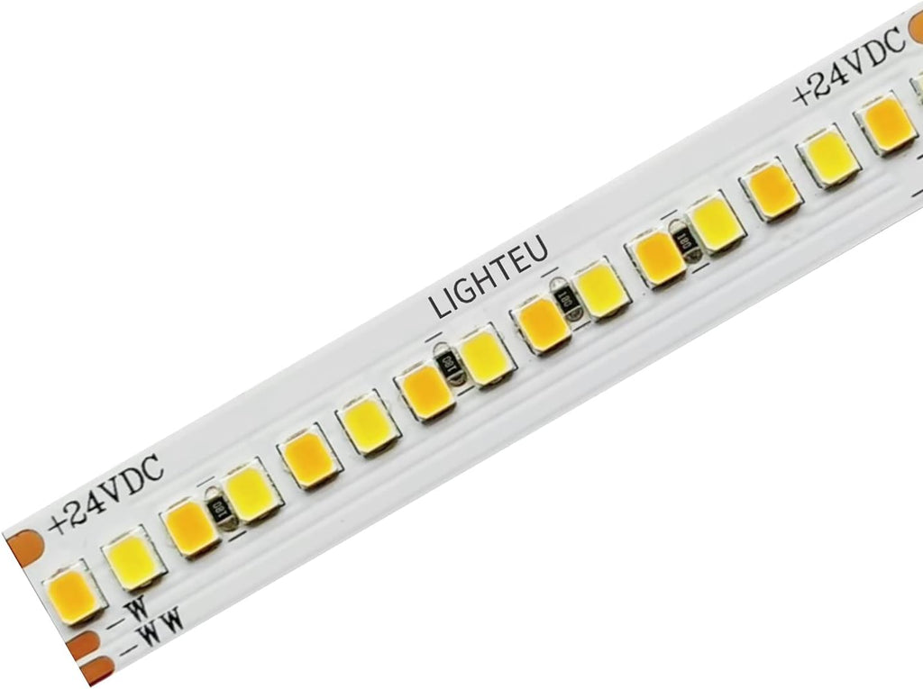 LIGHTEU 24V 112 LED/m, zwei weiße LED Streifen LED Lichtbänder 2100K-5100K, 30W/m, 1400 Lumen/m, CRI: 90-97, 2835 SMD, Breite 12 mm, hochdichte, ultrahelle, flexible Lichterketten, IP20, 5 m(LEU224-24V-30W-21K93-51K98)