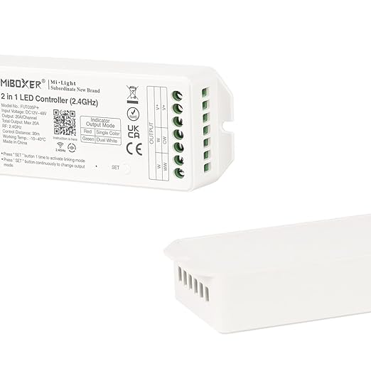 Miboxer 2.4 GHz 2 in 1 LED Controller DC12V-48V Hohe Ausgangsleistung max. 20 A, PWM Hoch/Niederfrequenz, unterstützt Push Dimmer (FUT035P+) - Miboxer Shop
