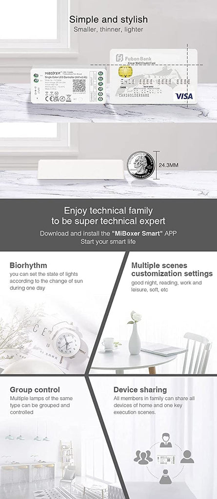 Mi-Light MiBoxer FUT036W Mini WiFi+RF Empfänger Für LED-Streifen | Kompatibel Mit Alexa & Google | Ohne Gateway