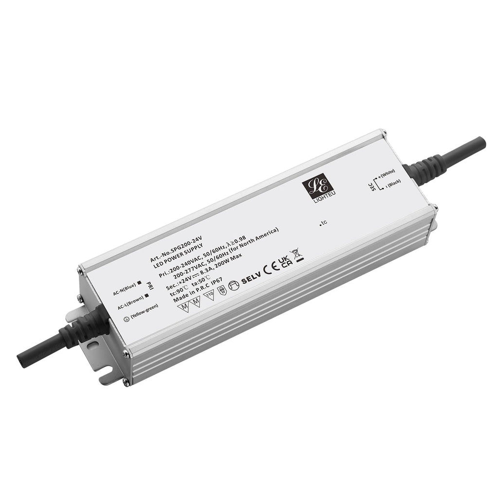 LIGHTEU 200W 24V LED Treiber LED-Netzteil Trafo Aluminium,IP67 Anschlusskabel ohne Stecker（SPG200-24V） - Miboxer Shop