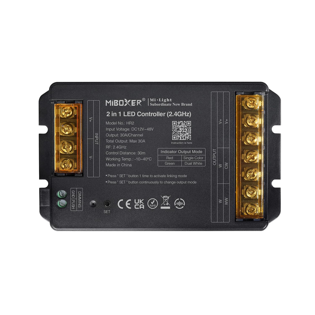 Miboxer 2 in 1 LED Controller 2,4 GHz  DC 12V-48V Hohe Leistung Max. 30 A, PWM Hoch-/Niedrigfrequenz, unterstützt Push-Dimmen (HR2) - Miboxer Shop