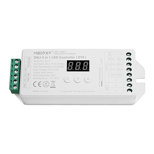 Miboxer DALI 5 in 1 LED Streifen Controller, PWM-Dimmausgang, 12-24 V kompatibel mit 5 Modi LED-Streifen DL-X (DT8) - Miboxer Shop