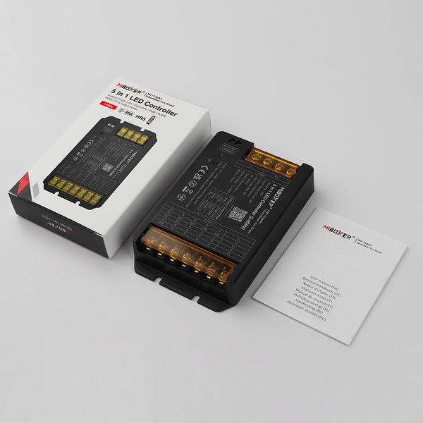 Miboxer 5 in 1 LED Controller 2,4 GHz  DC 12V-48V Hohe Leistung Max. 30 A, PWM Hoch-/Niedrigfrequenz, unterstützt Push-Dimmen (HR5)