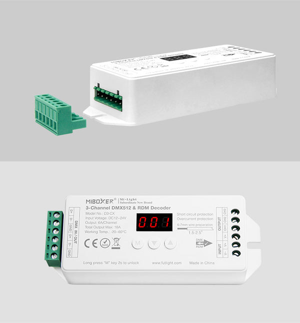 Miboxer 3-Kanal-Konstantspannungs-DMX512- und RDM-Decoder (D3-CX) - Miboxer Shop