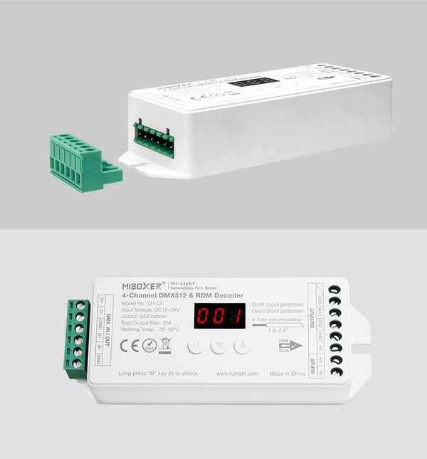Miboxer 4-Kanal-Konstantspannungs-DMX512- und RDM-Decoder(D4-CX) - Miboxer Shop