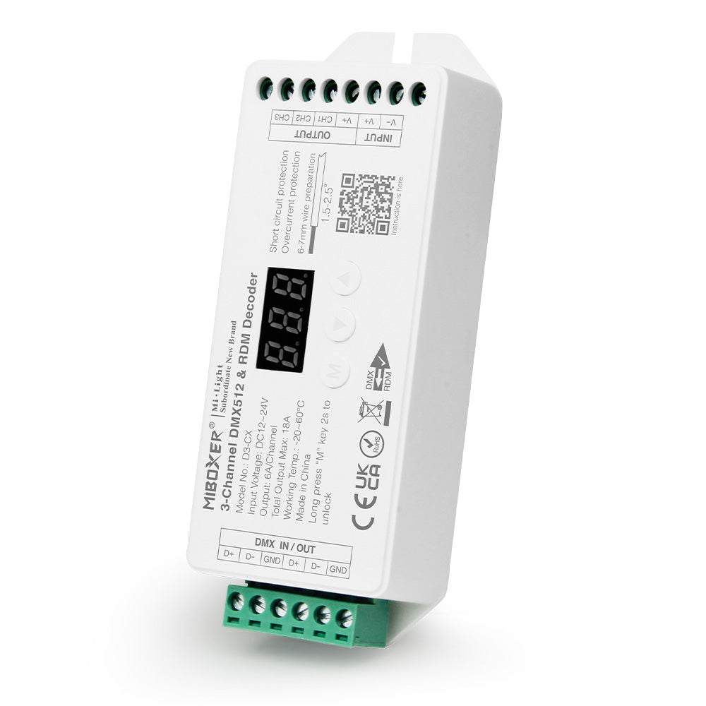 Miboxer 3-Kanal-Konstantspannungs-DMX512- und RDM-Decoder (D3-CX) - Miboxer Shop