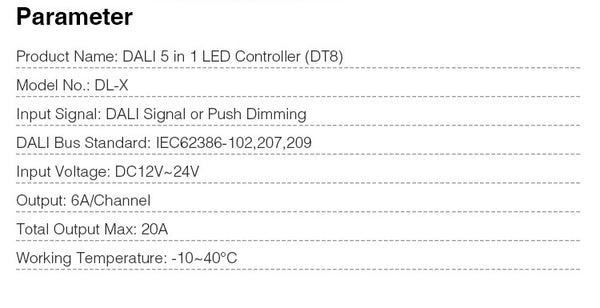 Miboxer DALI 5 in 1 LED Streifen Controller, PWM-Dimmausgang, 12-24 V kompatibel mit 5 Modi LED-Streifen DL-X (DT8) - Miboxer Shop