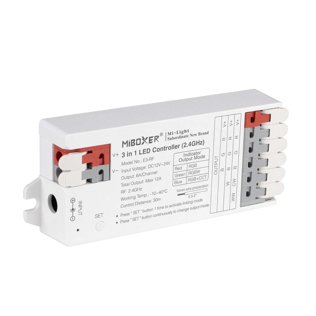 Miboxer 3 in 1 LED Controller (2,4 GHz) RGB RGBW RGBCCT LED Streifen Controller DC12V/24V Ausgang max. 12A, unterstützt DMX512, (E3-RF)