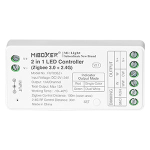 Miboxer 2 in 1 LED Streifen Controller (Zigbee 3.0+2,4GHz) 12V/24V, kompatibel mit Zigbee 2,4 GHz Fernbedienung APP/Sprachsteuerung (FUT035Z+) - Miboxer Shop
