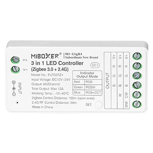 Miboxer 3 in 1 LED Streifen Controller (Zigbee 3.0+2,4GHz)  12V/24V, kompatibel mit Zigbee 2,4 GHz-Fernbedienung, APP/Sprachsteuerung (FUT037Z+) - Miboxer Shop